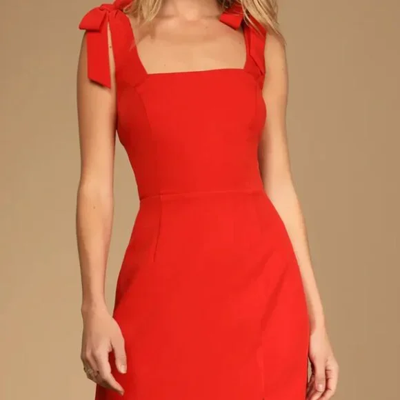 Red Tie-Strap Mini Dress - Picture 1 of 3